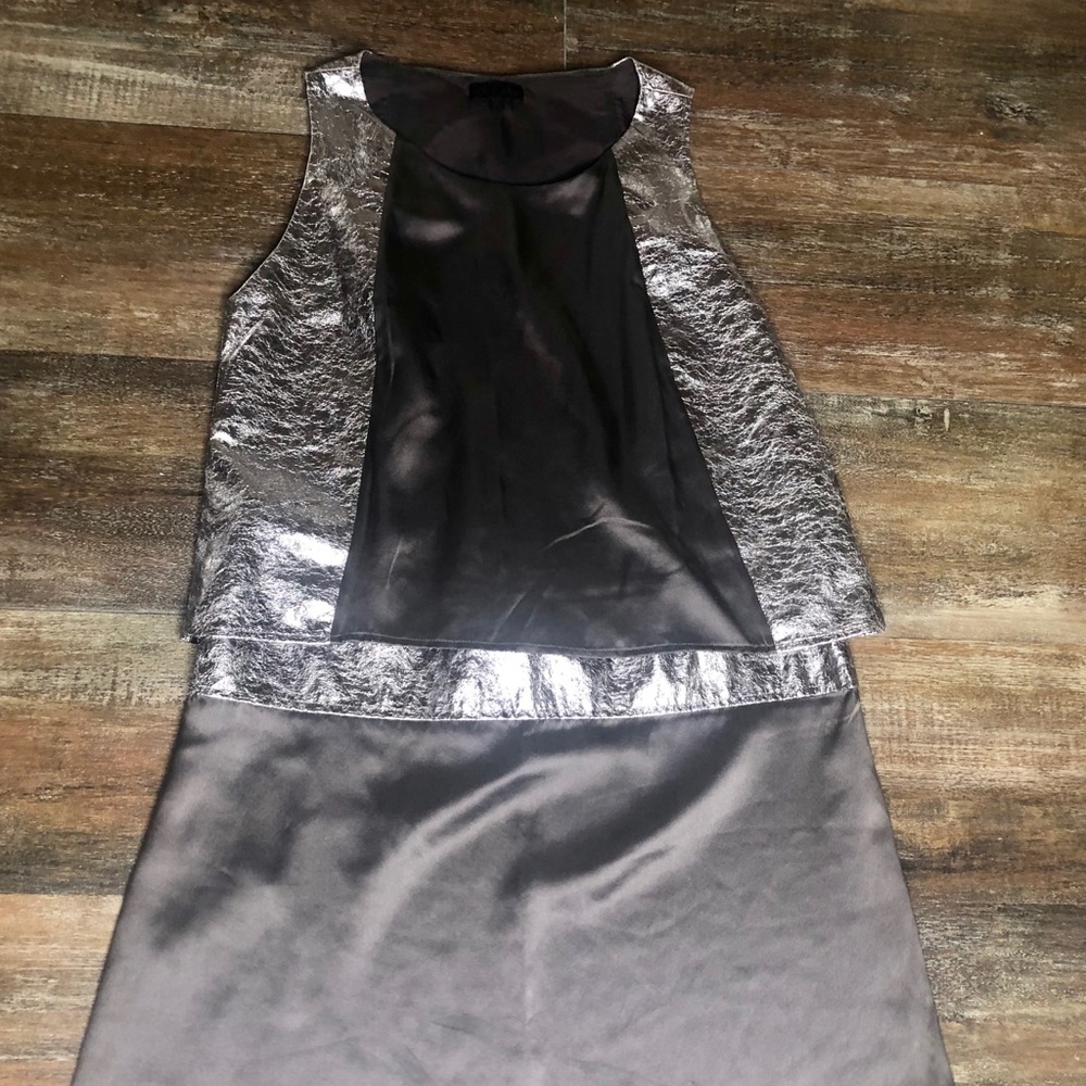 Ammara Brown Metallic Silver Silk Shift dress M